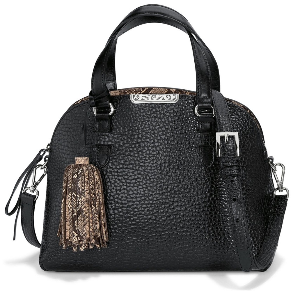 Brighton Black Satchel with Pebbled Leather and Tassel Charm